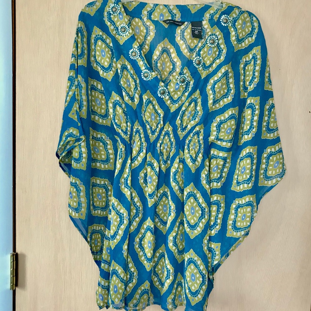 Diamond Patterned V-Neck Beaded Summer Tunic